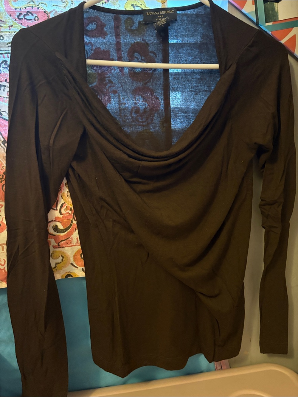 Banana Republic Black Long-Sleeve Drape Neck Top